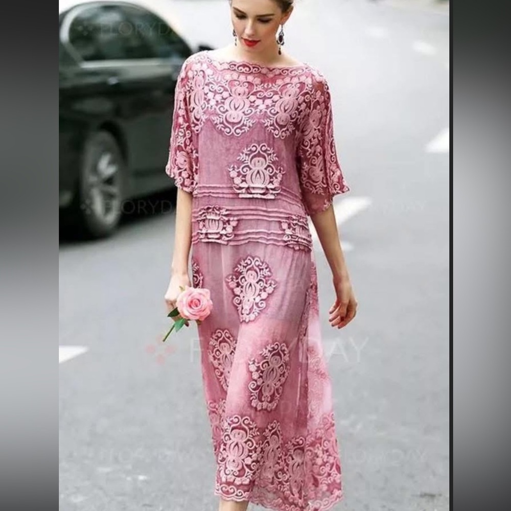 Free flowing Pink Lace Over Dress